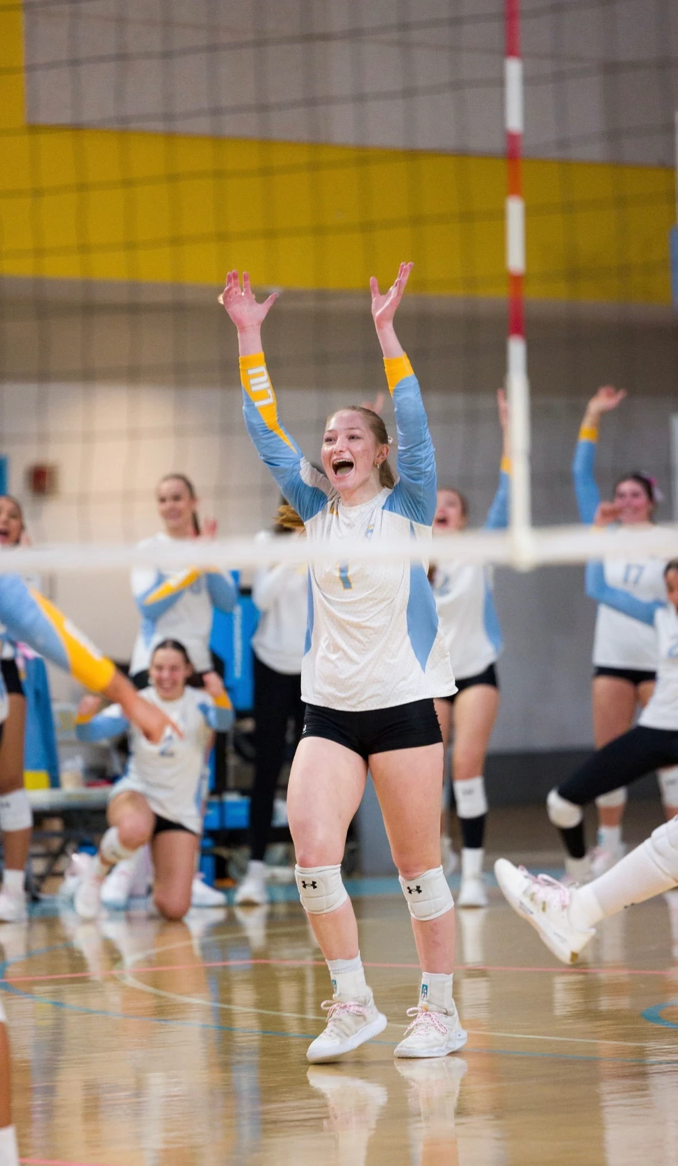 Brooke Boyles, Long Island University volleyball player, celebrating on the court
